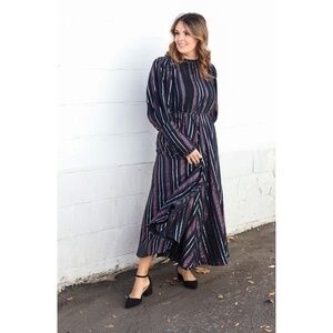 Farm Rio Lurex Stripe Midi Dress
